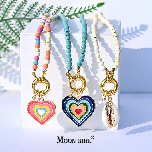 Rainbow Heart Butterfly Pendant Necklace For Women Bohemian Beads Choker Summer Jewelry Accessories Gifts