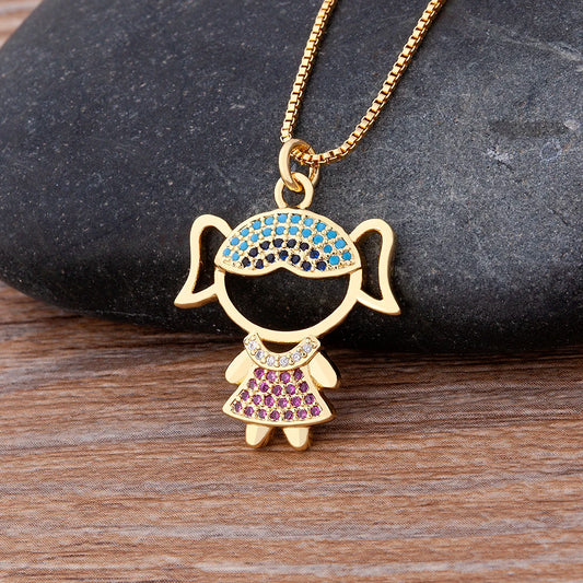 New 12 Styles Copper Zircon Boy Girl Love Necklaces Women Gold Color Necklaces & Pendants chain Jewelry Charm Mother's Day Gift