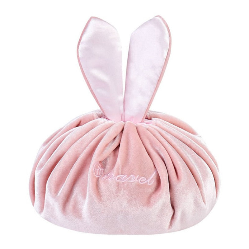 Cosmetic Bag Round Velvet Soft Makeup Bag Drawstring Rabbit Ear Travel Make Up Organizer Female Toiletry Beauty Storage for Gift