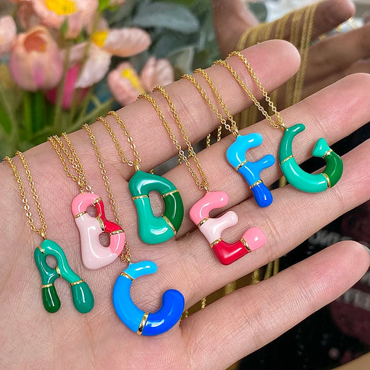 Chubby Colorful Enamel Balloon Bubble 26 Letters Necklace