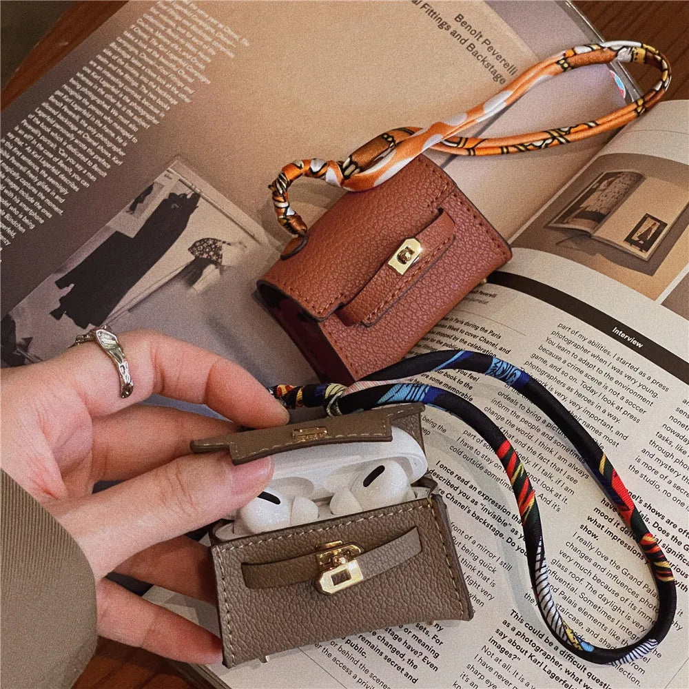 Leather Birkin Like Earphone Case Purse For Airpods 1 2 3 Pro2 Protective Cover With Lanyard