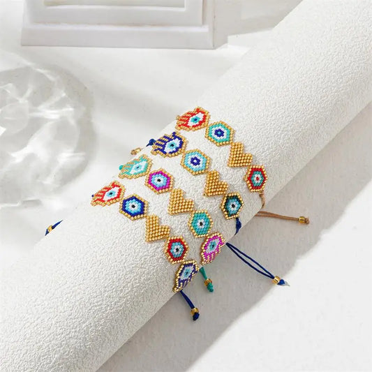 ZHONGVI-Handmade Woven Bracelet for Women, Adjustable Miyuki Fashion Jewelry, Star Heart palm Design, Exquisite Bracelets