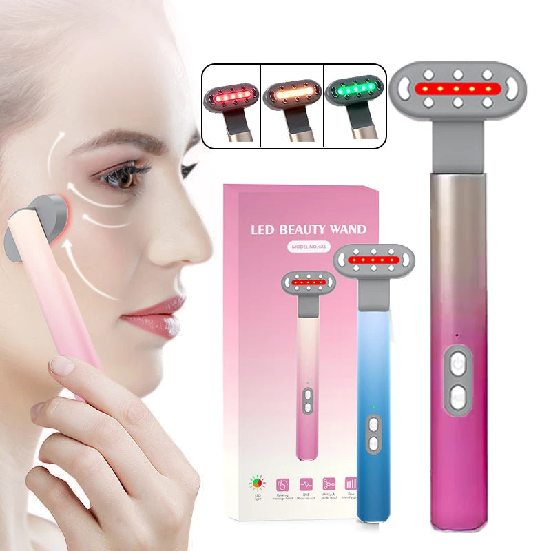 4 in1 LED Microcurrent Heat EMS Facial Wand Infrared Beauty Device Skincare Tool